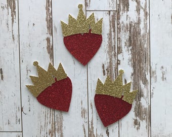 12 pcs Descendants 2 Evie Crown and Heart - Glitter Die Cut/Party Decorations/Embellishment/ Table Scatter/Cupcake Topper