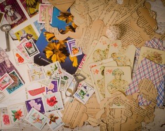 Inspiration scrapbook kit craft supply art journal art collage card making flower paper cut postage stamp vintage collage vintage poker card