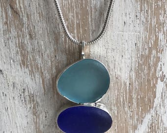 Hand made natural sea glass and silver necklace.