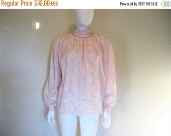 25% off SALE 80s Pale Pink Rose Demask Patterned Blouse