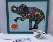 Babillard aimanté recouvert tissu éléphant motifs turquoise mémos organisation mémo photos décor mural tableau d'affichage à aimants bureau
