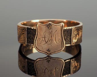 Victorian Mourning Ring, Rose Gold, Hair, In Memory Of Engraving