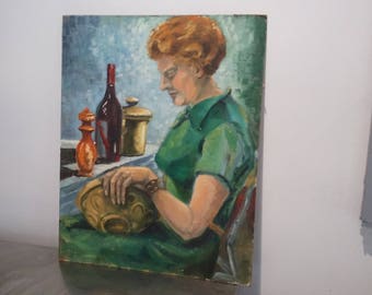 Original Oil on Board Painting Picture of a Domestic Scene.