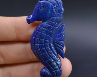 U1739 60mm Carved colored lapis sea horse pendant focal bead