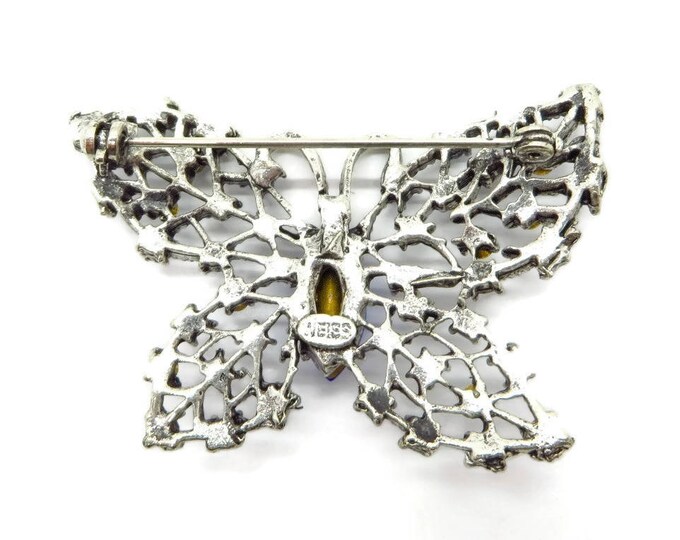 Butterfly Brooch Weiss Blue Rhinestone Butterfly Brooch - Vintage Signed Designer Butterfly Pin