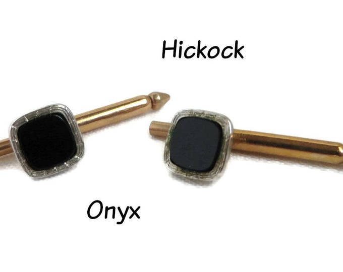 Hickock Onyx Cufflinks, Springback Style Cufflinks, Goldtone Cuff Links, Men's Suit Accessory, Formal Wear