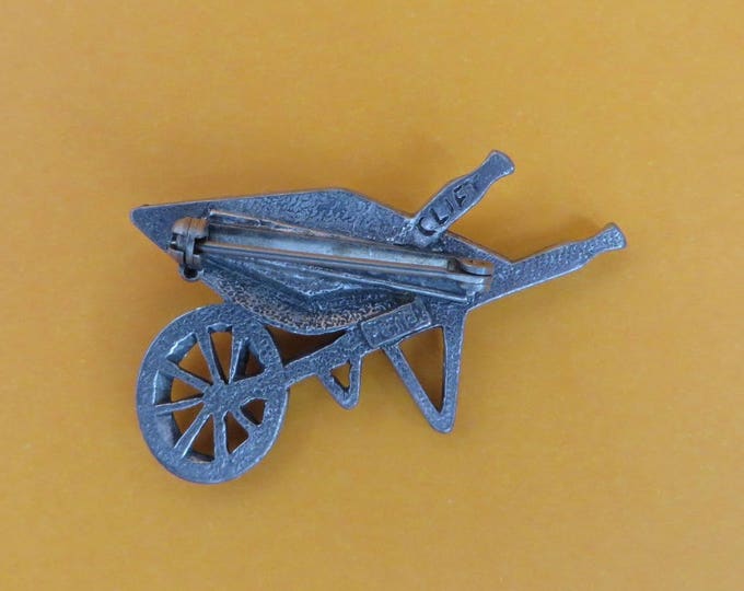 Pewter Brooch - Vintage CLIFT Wheelbarrow Brooch Pin, Gift idea, Gift Box