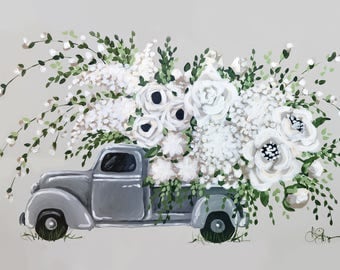 Flower Pickup Truck Print on Canvas