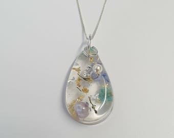 Sterling Silver Resin Teardrop and Swarovski Pearl Necklace (A)