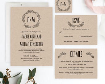 Printable Pocket Wedding Invitation Template BRUSHED Modern