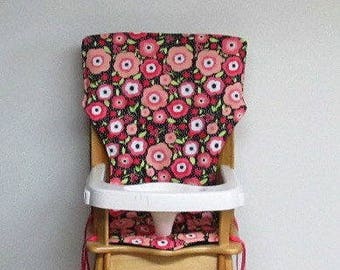 replacement high chair pad, feeding chair pad, high chair cover, Eddie Bauer baby accessory, baby and child care, wood chair, poppy flowers