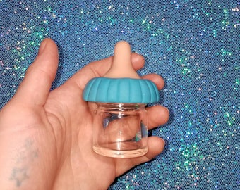 Tiny Baby Bottle Stash Jar ~ Kawaii Ddlg Kinderwhore Grunge Pastel Goth ~ Baby Turquoise Glow