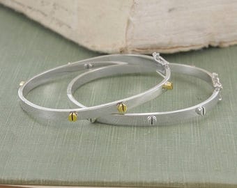 ON SALE NOW Silver Bangle, Open Bangle, Screw Bangle, Statement Bangle, Screw Bracelet, Gold And Silver Bangle, Clasp Bangle, Silver Bracele