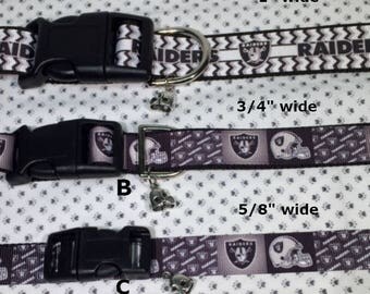 Oakland Raiders Inspired Football Adjustable Dog or Cat collar with football charm LEASHES available