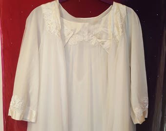 1960s shimmery white Gossard Artemis peignoir and nightgown set is lusciously soft and over-the-top romantic (if that's actually possible!)