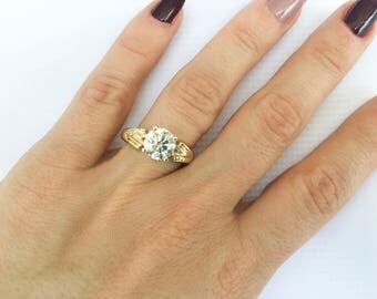1.5 carat Diamond Engagement Ring-Solitaire ring-Gold ring -Art deco ring-Promise ring-Bridal ring-Anniversary-Gold Statement Ring-For he