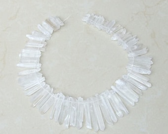Clear Quartz Points - Quartz Crystal Points - Thin Raw Natural Quartz Points - Graduated - Full Strand - 20mm - 48mm+