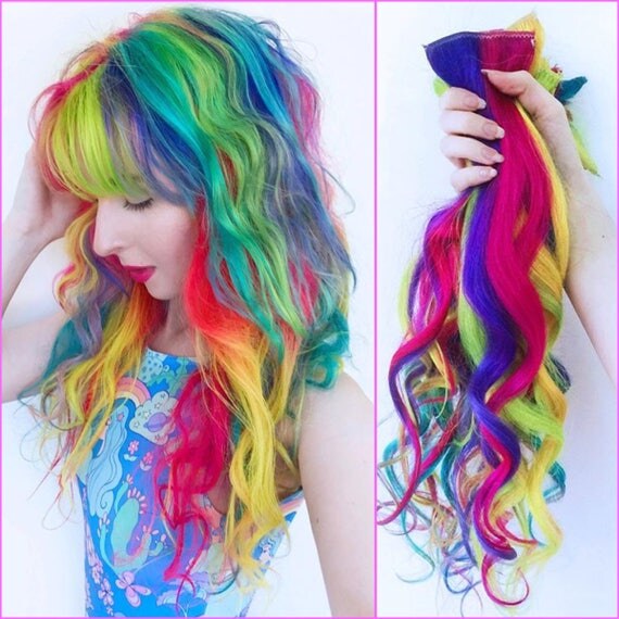 20 Clip-in RAINBOW Extensions 100% REMY Human Hair AAA