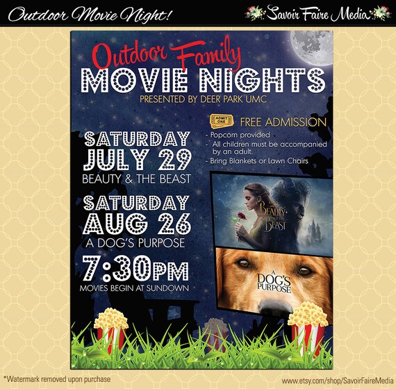 Items similar to Outdoor Movie Series Flyer / Movie on the Green Poster