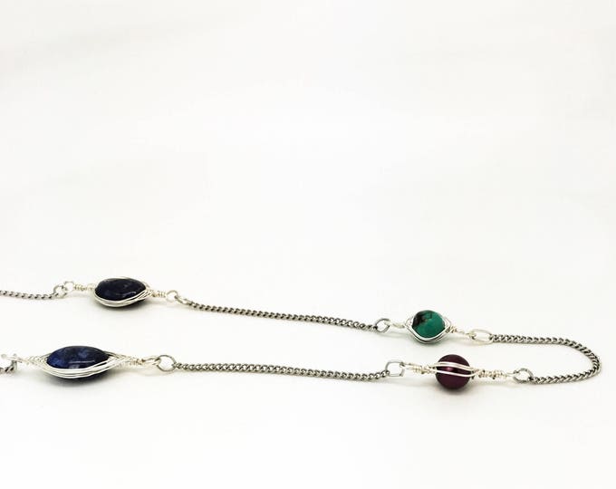 Long blue boho necklace, Long Boho necklace, Jewelry Popular tassel necklace, Blue necklace