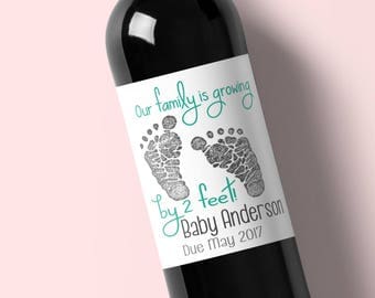 Pregnancy Announcement Wine Label - Announce Pregnancy Wine Label - Pregnancy Reveal - Customized Wine Label - Our Family is Growing