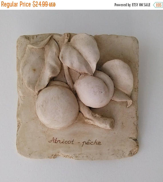 ON SALE Vintage Hen & Feathers Apricot Botanical Wall Plaque.