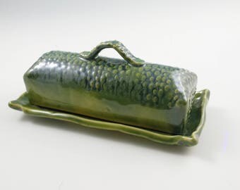 Green Ceramic butter dish,green pottery butter dish, lidded butter dish, ready to ship,green ceramic butter dish,gift for mom,chef gift