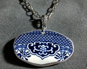 Broken China Plate Blue Willow Necklace