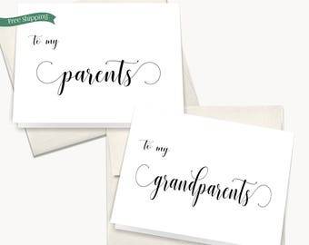 To my Parents on my Wedding day card, To my Mother on my Wedding day Card, Family wedding day cards, Wedding thank you notes, Set of 2