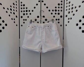 Vintage White Denim Drawstring Shorts - Size M