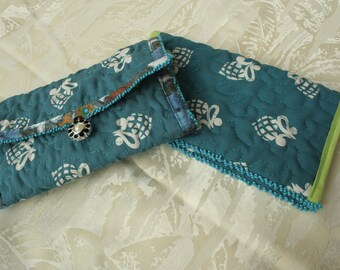 wallet - coin purse and blue quilted fabric checkbook cover