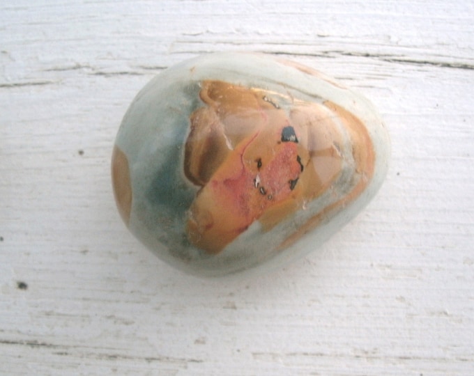 Polychrome Jasper, polished palm stone, 119g, 4.3 oz, over 5" circumference, freeform, metaphysical, display specimen, gift for him or her