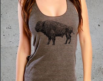Native American Clothing, Buffalo Bison Shirt, Gift For Women Clothing, Tank Top for Women Graphic Tee, RacerBack American Apparel Tri-Blend