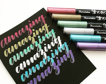 Kuretake Fudebiyori Metallic Brush Pens - Set of 8 Colors