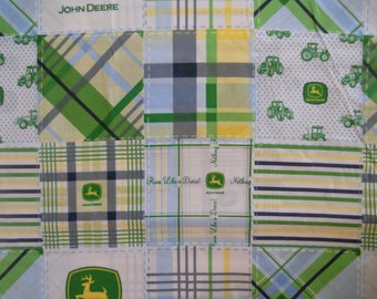 John Deere fabric. John Deere Madras plaid blue fabric. John Deere CP 26770. Creative Spring fabric. Sold by the yard.
