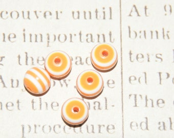 10 round striped White/orange acrylic beads 6mm