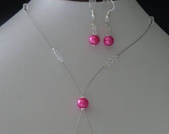 set necklace bracelet earrings Fuchsia Crystal 925 sterling silver beads
