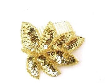 Gold Sequin Leaf Hair Comb Art Deco Bridesmaid Vintage Grecian 1940s Style 3079