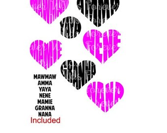 Grandma name Heart svg bundle - Granna svg - Nana svg - heart vector - eps - dfx - mothers day svg - grandmother svg -