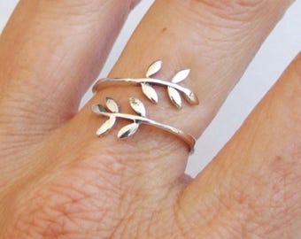 Sterling Silver Ring, Silver Ring, Adjustable Ring, Leaf Ring, Leaves Ring, Branch Ring, Silver Wrap Ring, Floral Ring, Silver Band Ring