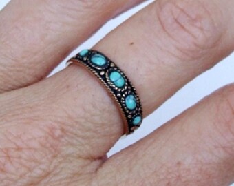 Bronze Ring, Turquoise Ring, Stone Ring, Ethnic Ring, Tribal Ring, Band Ring, Stacking Ring