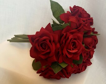Red velvet roses bride's maid bouquet