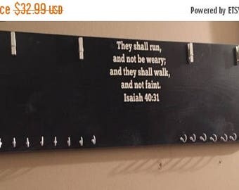 ON SALE Running medal holder - running medal hanger - race bib display - gifts for runners - his and hers race medal holder - isaiah 40:31