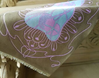 Beautiful Vintage French Art-Nouveau Stylised Long Narrow Double-sided Silk Scarf-Divine Colour Palette,Unique 100% Pure Silk Foulard