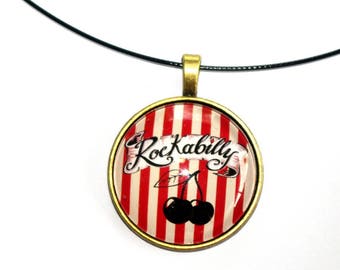 cherries rockabilly necklace pendant