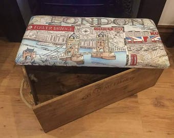 London/New York/Paris, Themed Vintage footstool/seat/storage box