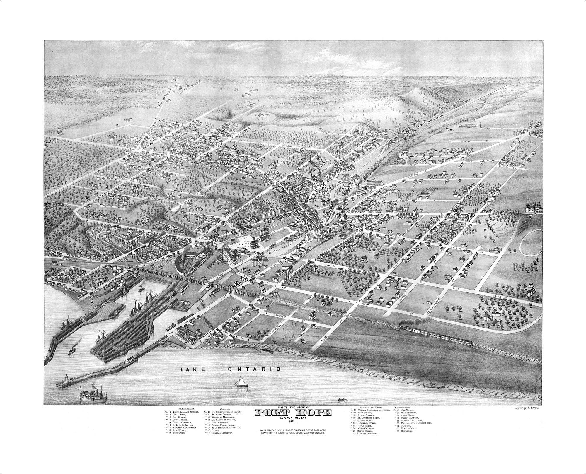Port Hope Ontario in 1874 Panoramic Bird's Eye View Map by