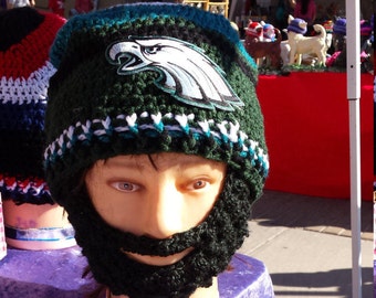 Eagles PHILADELPHIA EAGLES Bearded Beanie Embroidered Patch,Velcro on Both Sides Beard &Beanie to Adjust 4 Perfect fit and Remove Beard
