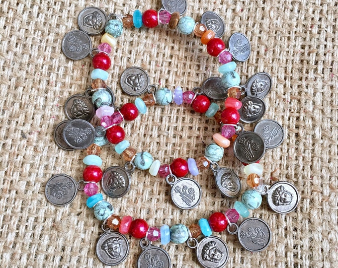 Boho Coin Bracelet, Boho Beaded Bracelet, Coin Charm Bracelet, Free Spirit Bracele, Apollo Coin Bracelet, Bohemian Bracelet, Stacking