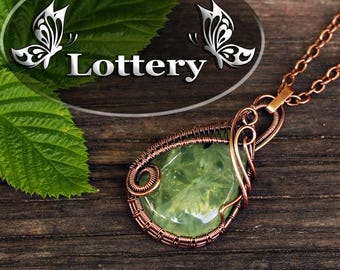 Lottery - Wire wrap prehnite - Wire wrapped pendant - Wire jewelry labradorite - Wire wrapped jewelry - Copper pendant - Gift for her